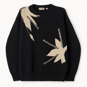 Amanda Sport Black‎ Sweater M | 80s Vintage White Leaf Pearl Design